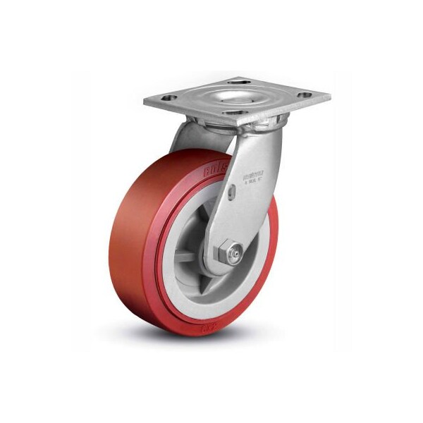 4 Series Swivel Plate Caster - Polyurethane on Polyolefin 5" Dia. 750 Lb.